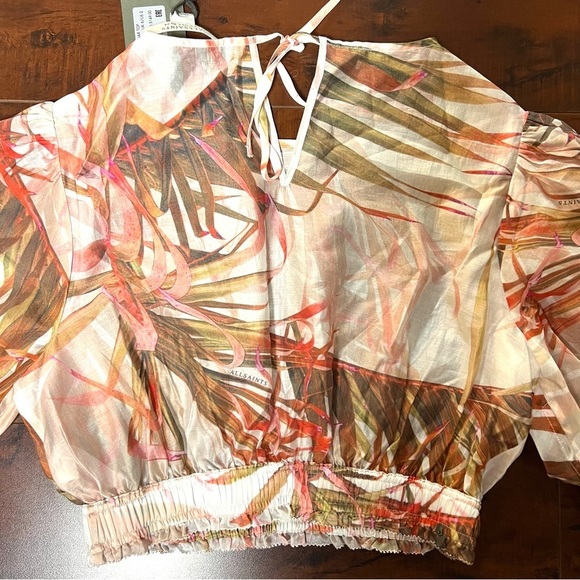 ALLSAINTS Astria Luar Top Sheer Tropical Cropped Pink Blouse Size 2 NWT - Picture 9 of 14